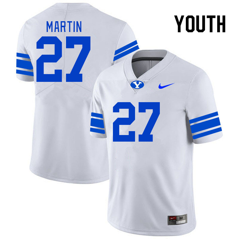 Youth #27 LJ Martin BYU Cougars College Football Jerseys Stitched Sale-White - Click Image to Close